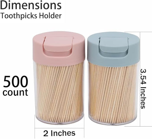 Toothpick Dispenser, 1000 Count Bamboo Toothpicks with 2 Reusable Toothpick Dispenser, Sturdy Smooth Health Toothpicks for Party, Bar, Olive, Barbecue, Fruit and Teeth Cleaning