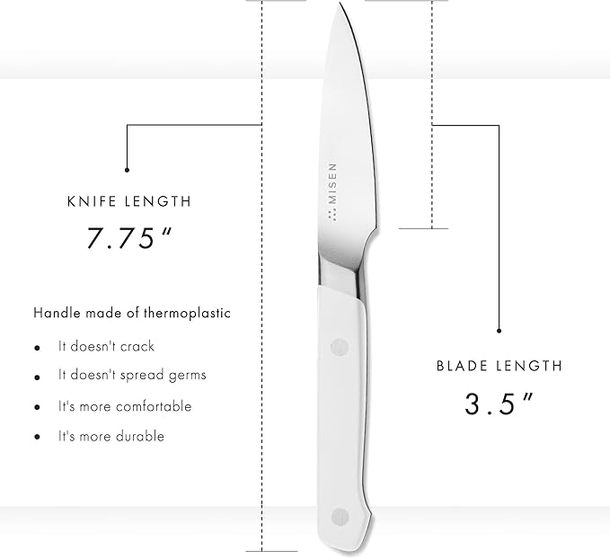 Misen 3.5" Paring Knife – Precision High-Carbon Stainless Steel Blade – Ergonomic Handle for Peeling, Trimming, and Slicing – Lightweight, Versatile Kitchen Tool for All Culinary Tasks - White