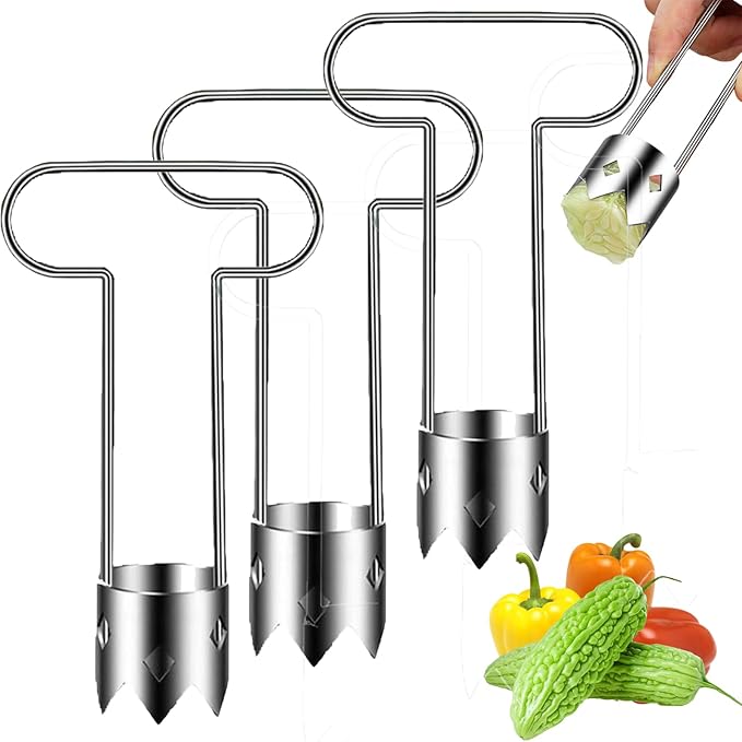 Multifunctional Fruit And Vegetable Core Remover,Red Bell Pepper Seed Corer Universal Stainless Steel Fruit Core Remover,Bell Pepper Corer Cutter Tool for Kitchen Gadget (3, Silver T)