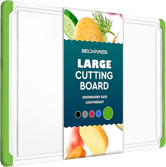 Large Cutting Board for Kitchen - Dishwasher Safe Plastic Chopping Board with Non-Slip Grip, Deep Juice Groove & Easy-Grip Handles - Thick Durable Cutting Board for Meat, Vegetables & Meal Prep
