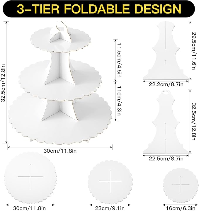 Soleebee 3-Tier Cupcake Stand, Cardboard Cupcake Tower, Dessert Cup Cake Stand Tower for Birthday Wedding Party Decoration, Cupcake Tier Stand 1 Set (White)