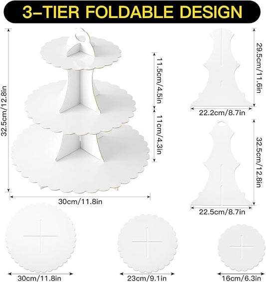 Soleebee 3-Tier Cupcake Stand, Cardboard Cupcake Tower, Dessert Cup Cake Stand Tower for Birthday Wedding Party Decoration, Cupcake Tier Stand 1 Set (White)