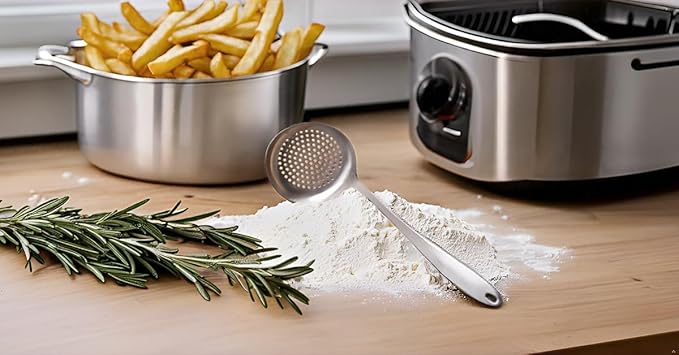 Cooking Skimmer Slotted Spoon, Heavy Duty Mesh Stainless Steel Colander Spoon Ladle Strainer for Cooking n Frying, Balance Pasta Scoop Strainer Spoon