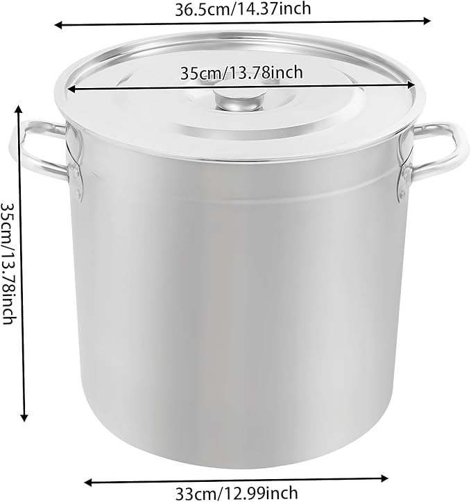 Stainless Steel Stock Pot w/Lid, Commercial Soup Cookware for Home/Restaurant/Hotels, for Stew/Simmering/Soup, Universal Stove Compatible (33L/34.8Qt.)
