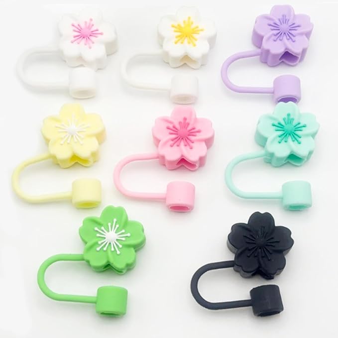 8Pcs Flowers Straw Topper for Stanley Straw Cap Accessories Cute Floral Designs Spring Silicone Straws Tip Covers for Stanley Cups 10mm Dust-Proof Straws Lids Accessories for Women