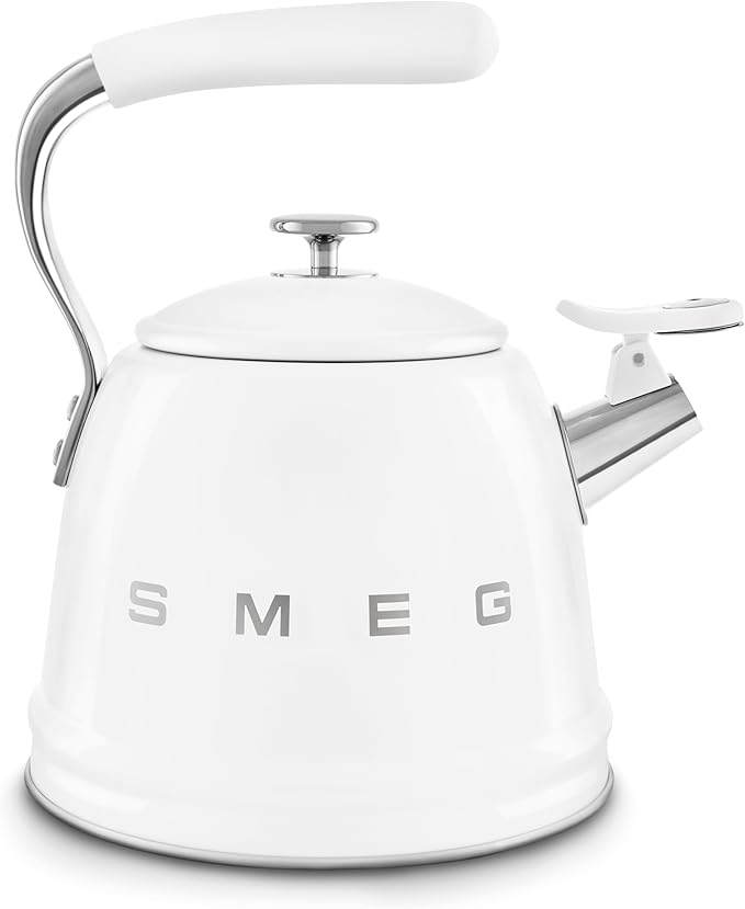 Smeg WKF01WH Whistling Kettle for Hobs, Stainless Steel, 2.3 liters, White