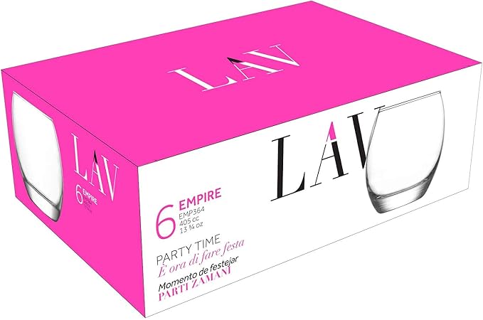 LAV Short Balloon Water Glasses - Set of 6-13.75 oz - Cocktail, Gin and Tonic, Stemless Wine Glass Set for Juice, Whiskey, Smoothie, White Wine - Housewarming Gift Idea, Useful Gifts for Neighbor