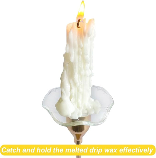 4 Pieces Bent Glass Candle Bobeches for Candlesticks, Taper Candle Wax Catcher Rings, Candle Wax Drip Protectors (Scallop)