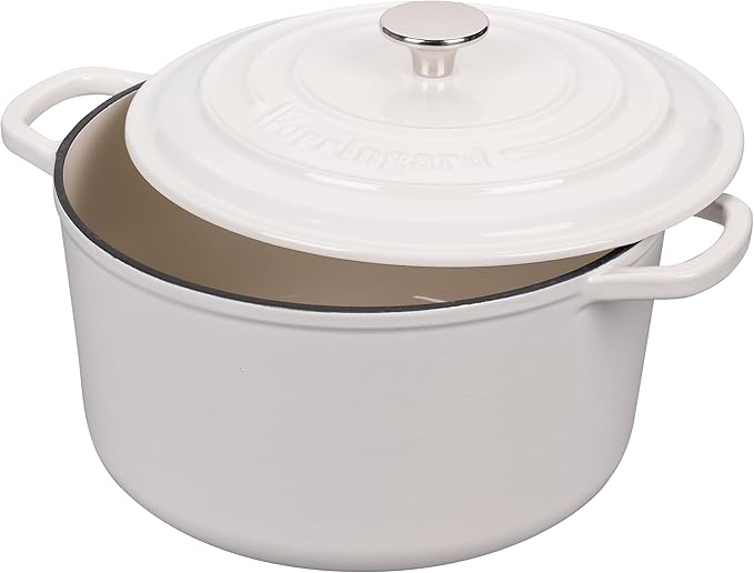 VORRINGARD Enameled Cast Iron Dutch Oven Pot with Lid, for Sourdough Bread Baking, Round Dutch Ovens, 4.5 Quart, White
