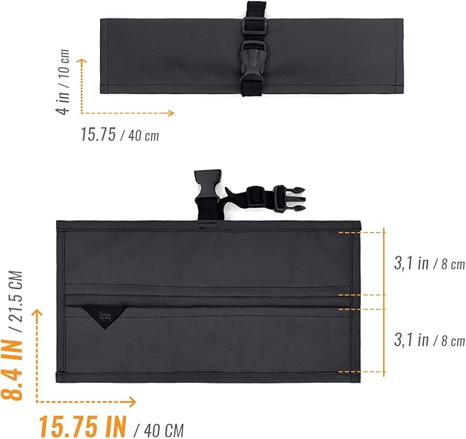 Under NY Sky Knife Roll Case - 2 Slots - Heavy Duty Oxford Canvas Pouch - Leather Reinforced - Portable Bag for Cooking Tools, Utensils, Cutlery Knives, Brushes - Chefs, Kitchen, Travel, Gift - Gray