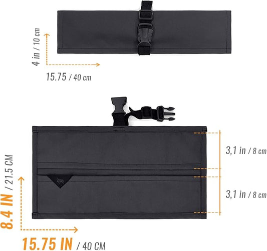 Under NY Sky Knife Roll Case - 2 Slots - Heavy Duty Oxford Canvas Pouch - Leather Reinforced - Portable Bag for Cooking Tools, Utensils, Cutlery Knives, Brushes - Chefs, Kitchen, Travel, Gift - Gray