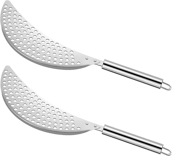 2 PACK Crescent Pot Strainer Stainless Steel Grease Pasta Strainer Insert Drainer with Handheld for Different Pot Pan Kitchen Tool