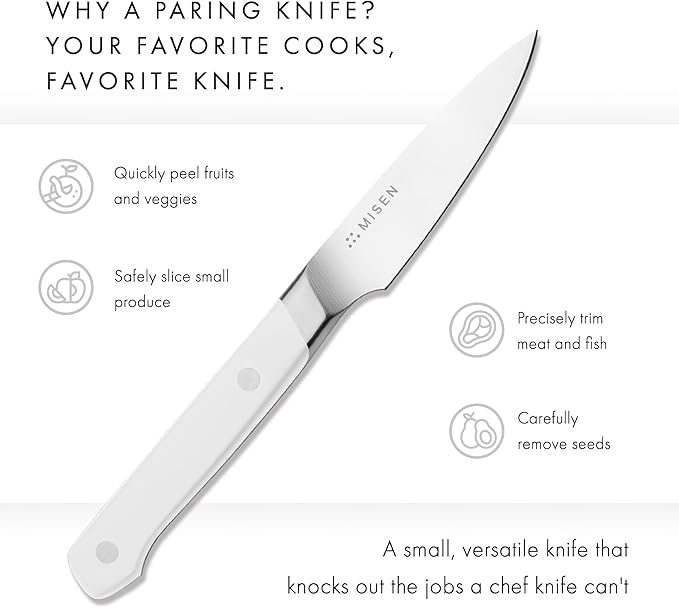 Misen 3.5" Paring Knife – Precision High-Carbon Stainless Steel Blade – Ergonomic Handle for Peeling, Trimming, and Slicing – Lightweight, Versatile Kitchen Tool for All Culinary Tasks - White