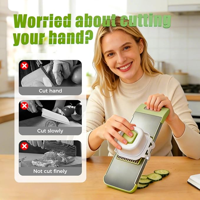Multifunctional Vegetable Slicer, 6 in 1 Slicer Veggie Shredder with Safe Hand Guard, Multi Blade Adjustable Garlic Slicer, Easy-Clean & Compact Storage, Portable Kitchen Gadget (6 Blades Upgraded)