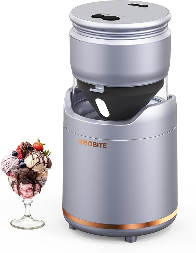 Ice Cream Maker Machine – Premium Electric Mini Maker Machine with Low-Noise Operation, Rechargeable,Perfect for Gelato, Sorbet & Frozen Yogurt, Easy to Clean,Silver