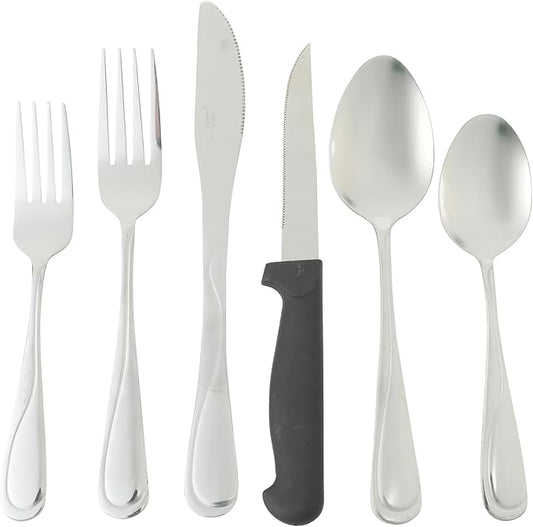 Gibson Home Trillium Plus 24-Piece Stainless Steel Flatware Utensil Set with Steak Knives – Silverware Service for 4 with Teardrop Handle Design