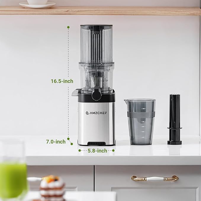 Cold press Juicer Machines with 4.6" Extra Self-Feeding for Whole Vegetable & Fruit, Juice Extractor with Large Auger & Double Strainers, Easy to Clean, High Juice Yield