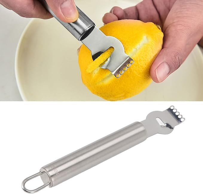 Lemon Zester Grater Stainless Steel Tool for Fruit Peeling Kitchen Easy Grip (Silver)