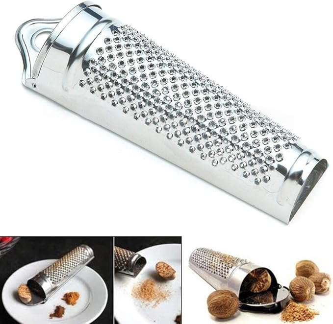 Nutmeg Grater With Storage, Ginger Garlic Kitchen Planer Lemon Hand Held Stainless Steel Nutmeg Grater Nut(silver,size:13.9 * 5 * 2.3 cm)