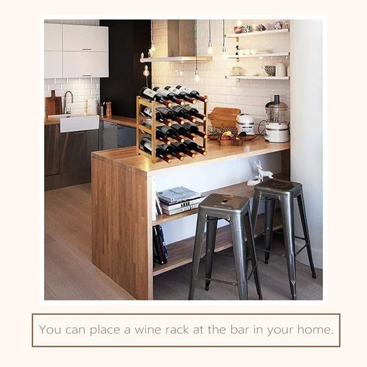 Bamboo Wine Rack, Sturdy and Durable Countertop Wine Storage Cabinet Shelf for Pantry - 4 Tiers 16 Bottle Wine Rack