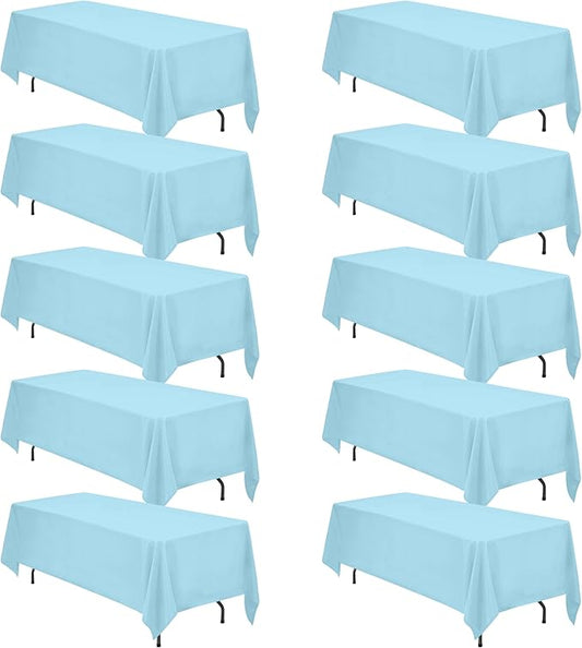 BRILLMAX 10 Pack Light Blue Tablecloths 70 x 120 Inch for 6ft & 8ft Rectangle Tables - 150 GSM Polyester Fabric, Universal Fit, Water, Stain & Wrinkle Resistant Cloth Cover for Wedding Banquet