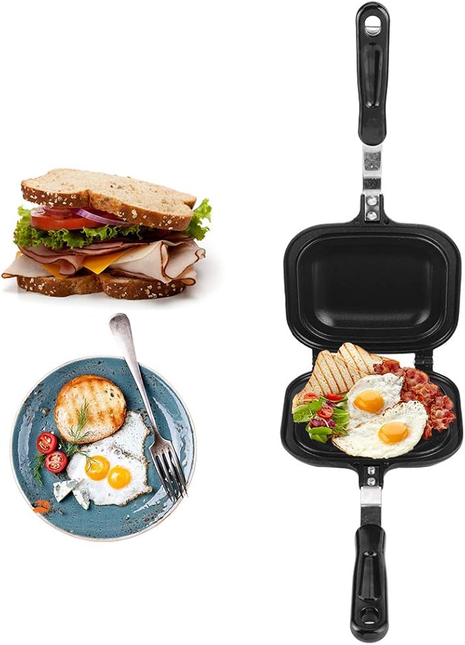 Double Sided Hot Sandwich Maker,Nonstick Sandwich Toaster Breakfast Maker,Multifunction Fry Pan,Stovetop Camping Sandwich Flip Pan