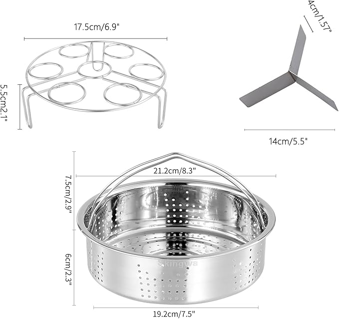 Steamer Basket for Instant Pot Pressure Cookers Pots Accessories Steamer Basket with Egg Steamer Rack Steamer Divider (Steamer Basket+ Rack)