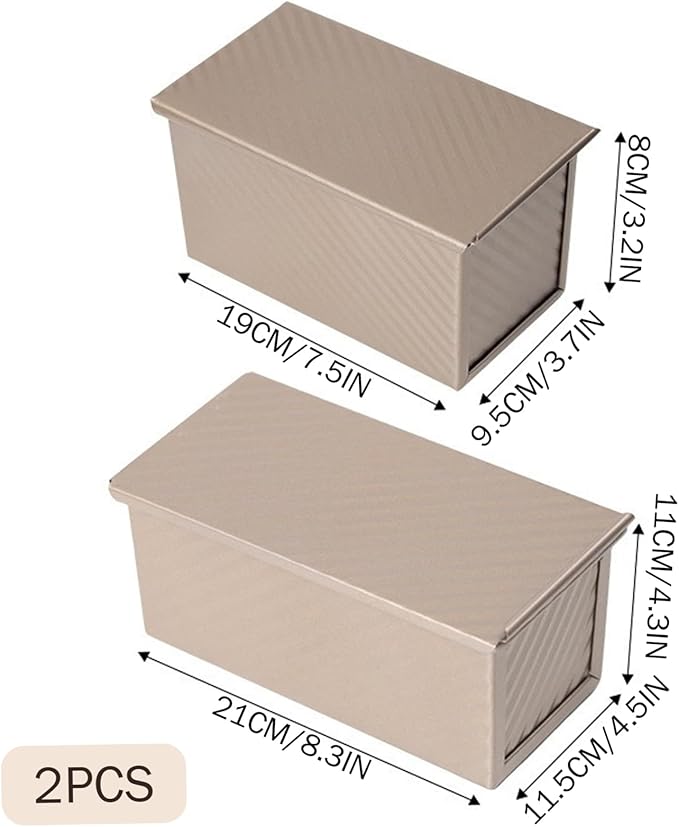 Monetais 2PCS Bread Loaf Pan with Lid Non-stick Carbon Steel Bread Baking Pan for Homemade Baking 7.7x3.7x3.2＆ 8.3x4.5x4.3
