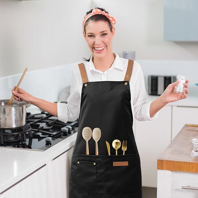 DILLMAN Art Aprons for Men Women Painting Pottery Baking, H Back Straps Waterdrop Kitchen Chef Cooking Apron with Pockets