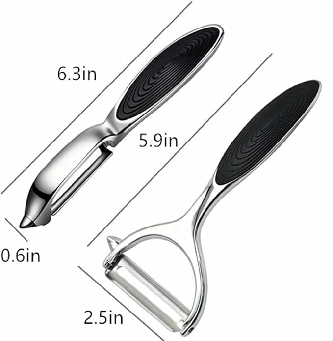 Bestac Fruit and Vegetable Peelers Set - Stainless Steel Y & I Shape Kitchen Peelers for Carrots, Potatoes, Apples - Features Easy-Grip Ergonomic Handles, Sharp Stainless Steel Blades (Black)