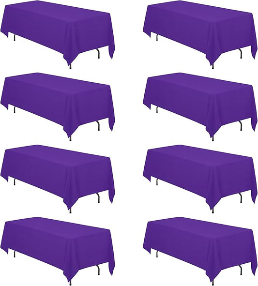BRILLMAX 8 Pack Purple Tablecloths 70 x 120 Inch for 6ft & 8ft Rectangle Tables - 150 GSM Polyester Fabric, Universal Fit, Water, Stain & Wrinkle Resistant Cloth Cover for Wedding Reception Banquet
