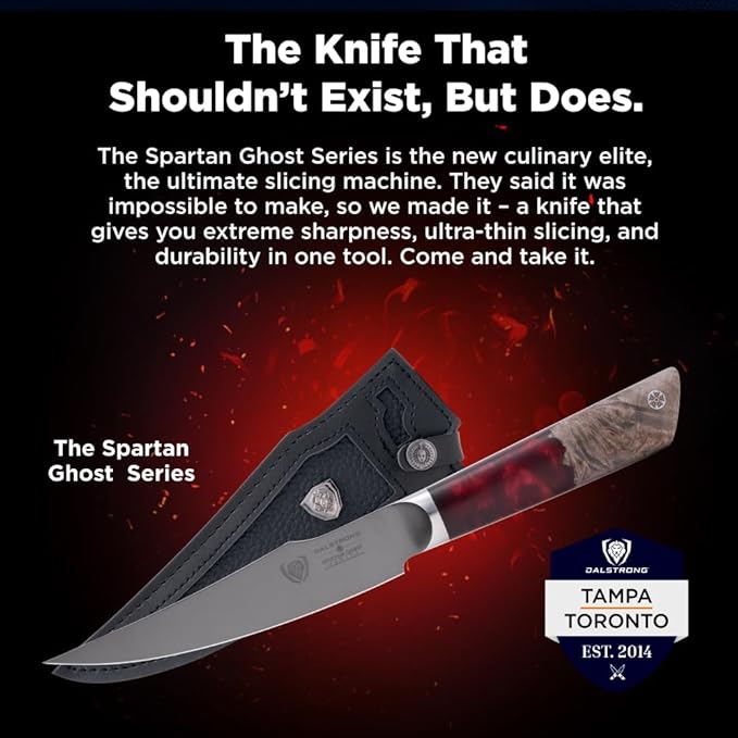 Dalstrong Curved Fillet Knife - 6.5 inch - Spartan Ghost Series - American Forged S35VN Powdered Steel Kitchen Knife - Maple & Red Resin Handle - Razor Sharp Boning Deboning - Leather Sheath