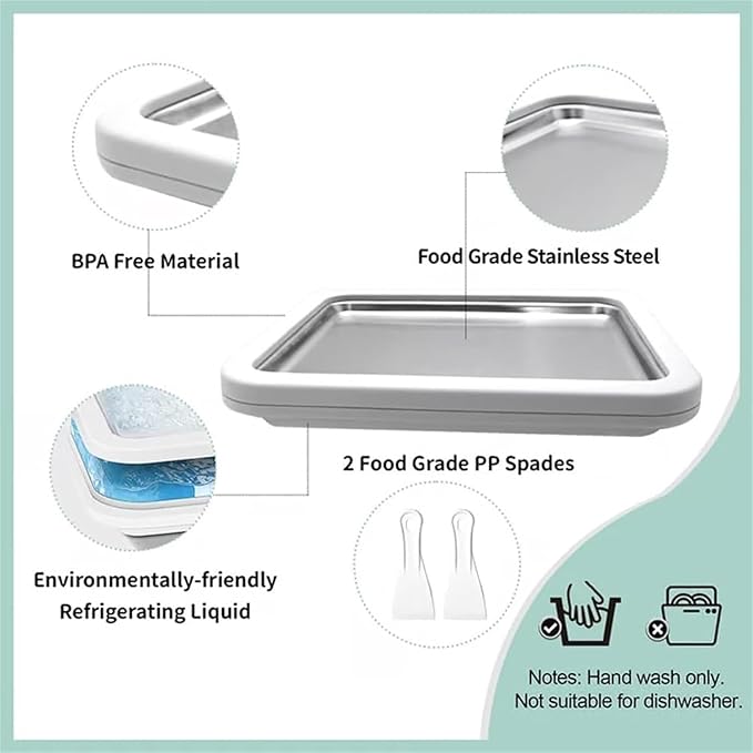 Rolled Ice Cream Maker Large, At Home Rolled Ice Cream Tray Kit With 2 Scrapers, Diy Stainless Steel Instant Frozen Yogurt Cold Plate, Fun Family Activity, Easy Homemade Desserts (Green, 10.2"x 8.2")