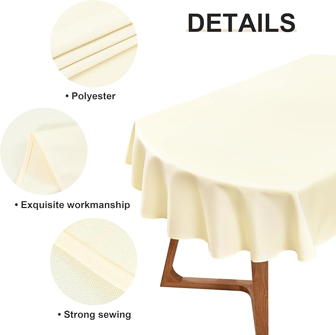Wolkemer Oval Tablecloth 60 x 102 Inch Washable Fabric Table Cloth Solid Ivory Table Cover for Dining Wedding Party Banquet Tabletop Decoration