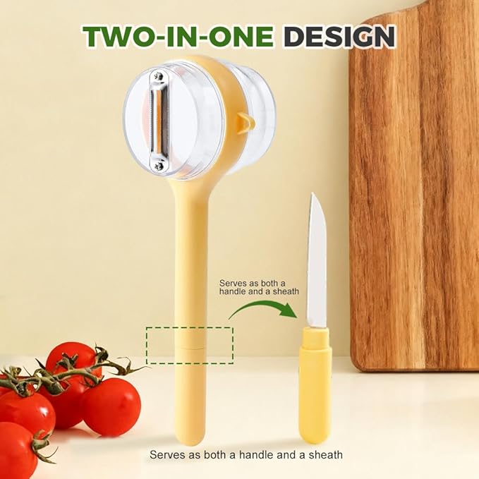 Peeling Knife with Storage Box,2025 New 3 in 1 Vegetable Fruit Peeler Peeling Knife Box, Multifunctional Double Sided Stainless Steel Blade Peeler, Easy to Clean for Home Kitchen (1, Yellow)