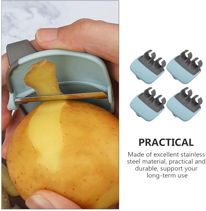 4Pcs Stainless Steel Finger Vegetable Peeler - Ergonomic Fuirts Thumb Peeler with Grip for Pears, Potatoes, Carrots & Cucumbers | Small Palm Size Kitchen Peeling Utensils