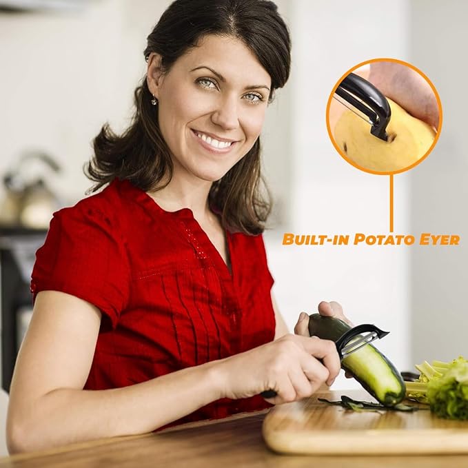 Swivel Vegetable Peeler – Ultra Sharp Stainless Steel Blade with Soft Grip Handle – Ideal for Left or Right Handed Use – Perfect for Peeling Fruits, Potatoes, Carrots, Apples – Black