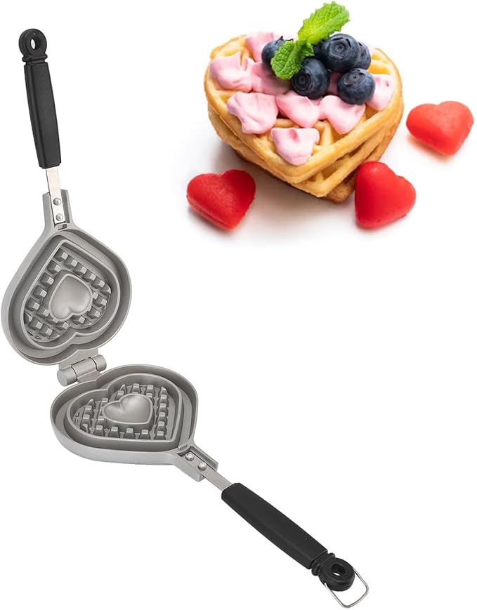 Stovetop Waffle Pan, Aluminum Alloy Nonstick Waffle Maker Pan Heart Shape Waffle Pan for Waffles Sandwich Toaster, Breakfast, Sandwich Baking