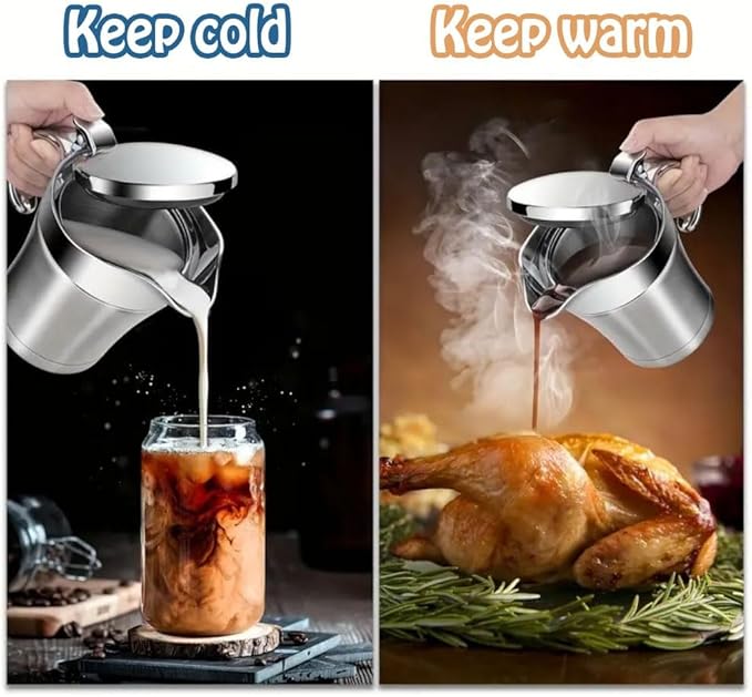 Double Insulated Gravy Boat – Stainless Steel Sauce Jug with Hinged Lid