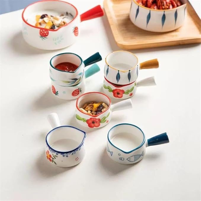 gravy boat set Mini Milk Pitcher With Handle Household Ceramic Pointed Mouth Sauce Pot Coffee Creamer Container gravy boat with lid(Blue)