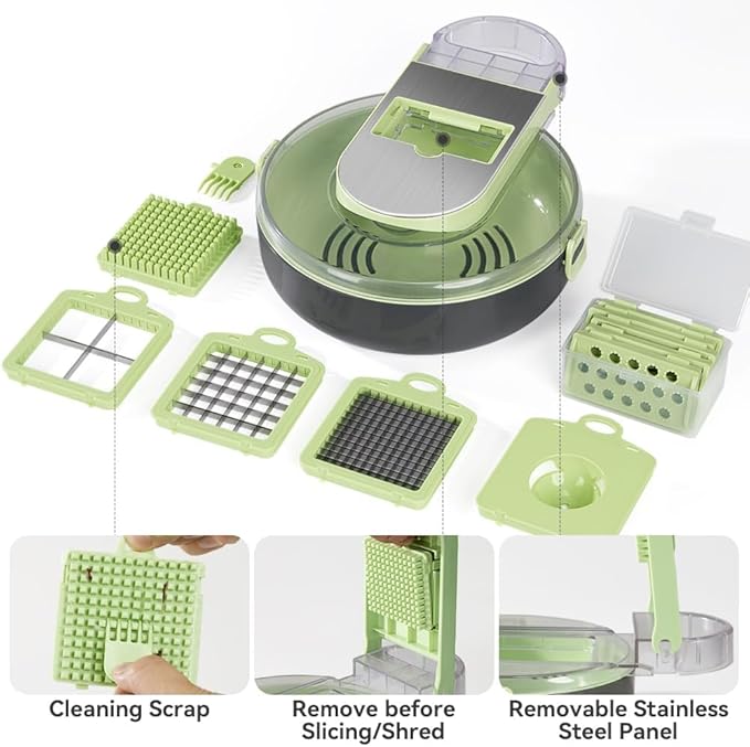 KEOUKE Vegetable Chopper Mandoline Slicer Round - 13 in 1 Interchangeable Blades Food Chopper with Container, Hand Guard & Drainer, Veggie Dicer Kitchen Gadget for Onion, Cucumber, Tomato, Fruit