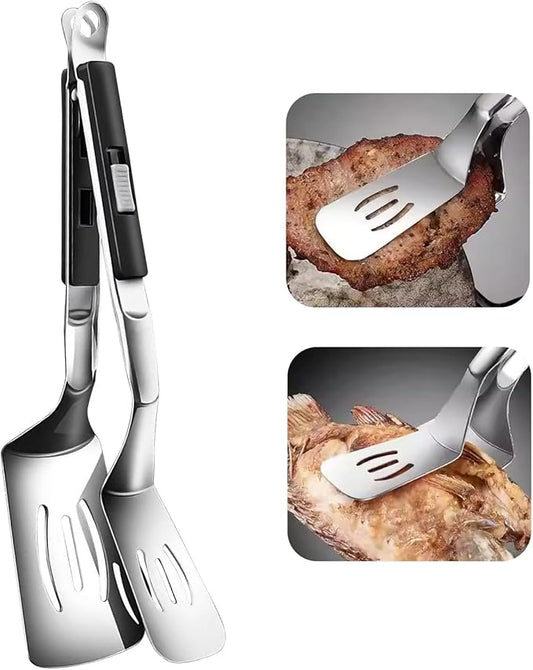 13.3 Inch Stainless Steel Tongs for Cooking, Versatile Stainless Steel Grill Clamp Anti-Scald Extended Handle Spatula Tong Perfect for Flipping, Grilling, Cooking, Frying, and Griddling (1)