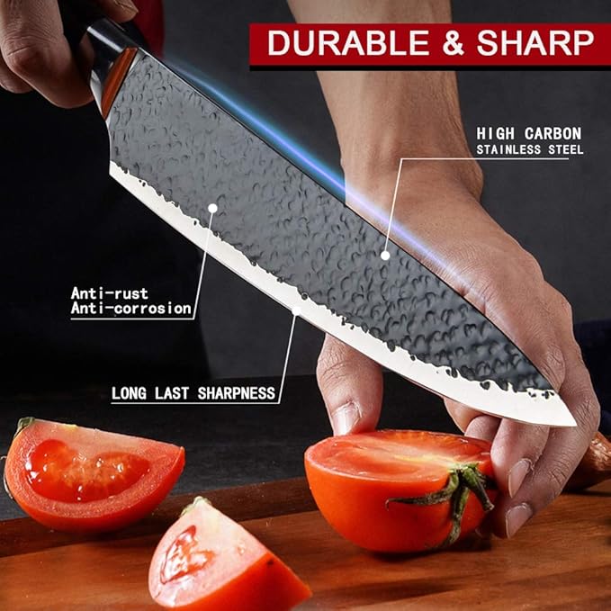 6 Pieces Professional Kitchen Knives Set With Giftbox, High Carbon Stainless Steel Forged Kitchen Knife Set, Sharp Chef Knife Set For Chef Cooking Paring Cutting Slicing (High Carbon Black)