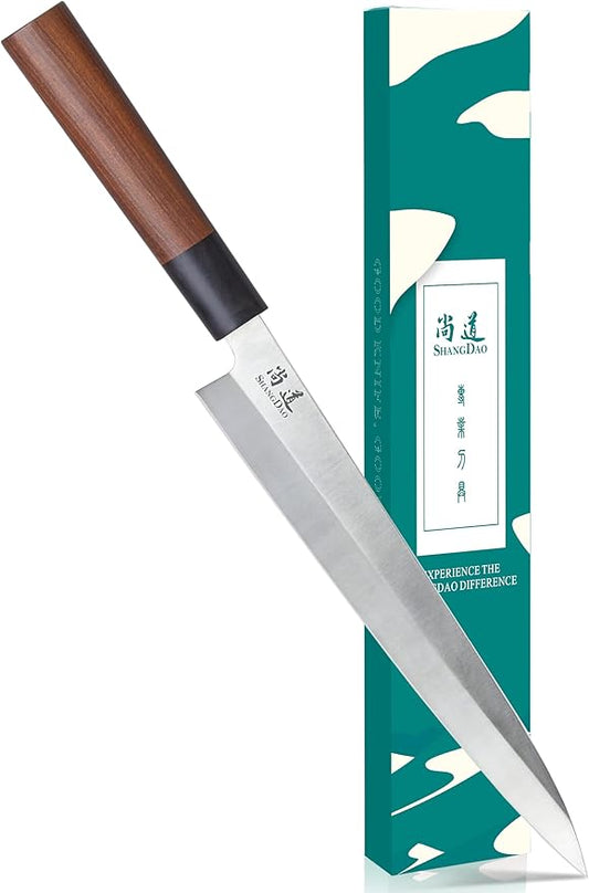 SHANGDAO Sashimi Sushi Knife 10 Inch, Japanese Yanagiba Knife For Cutting Fish Filleting and Slicing, Premium German Stainless Steel & Traditional Wooden Handle, Gift Box