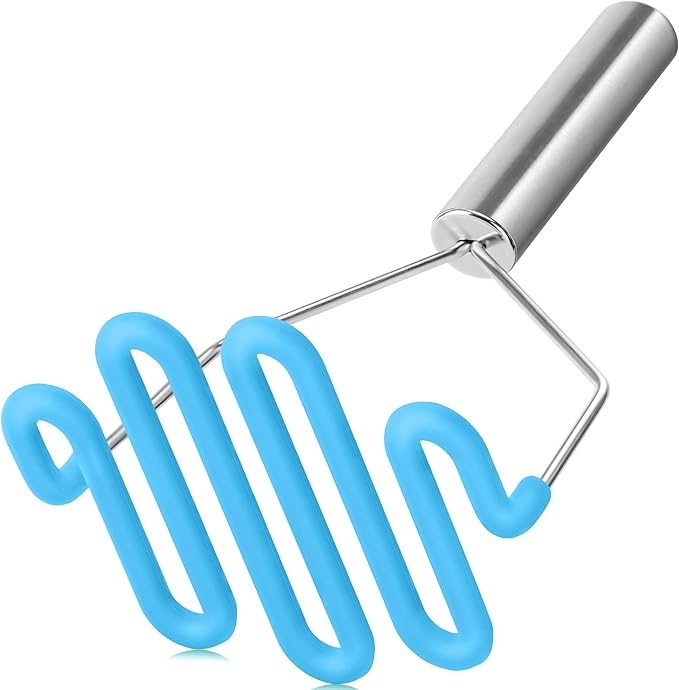 Urbanstrive Non-Scratch Silicone Potato Masher Kitchen Tool, Potatoes Masher Potato Masher Stainless Steel Wrapped In Premium Silicone, Potato Smasher, Blue