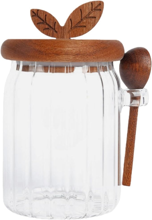 Sugar Bowl with Lid and Spoon,20 oz Sugar Container for Coffee Bar, Glass Coffee Canister, Airtight Food Storage Jar, Brown Sugar Container, Cereal Tea Salts Spice Jar