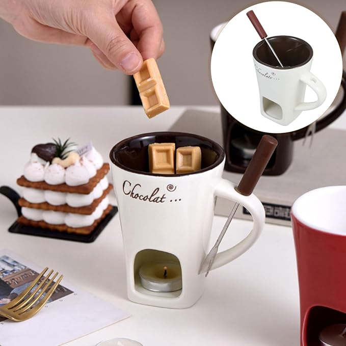 Garneck 2 Sets Chocolate Fondue Mugs: Ceramic Multifunctional Pot for Hot Chocolate Cheese Caramel & Butter Porcelain Melt Fondue Crucible Ideal Gift for Family Fridens