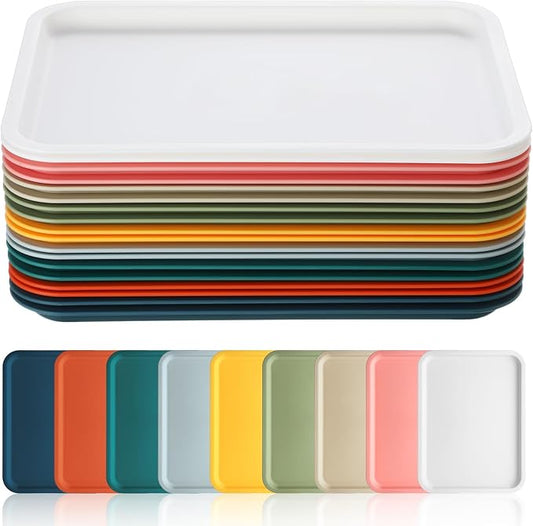 Gerrii 18 Pcs Plastic Fast Food Trays Bulk Restaurant Serving Cafeteria Tray Grill School Lunch Tray Rectangular Serving Platter for Kitchen Hotel Restaurant (9 Colors,15 x 10 Inch)