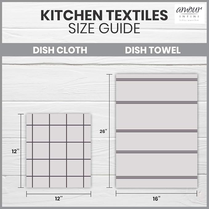AMOUR INFINI Cotton Kitchen Dish Cloths Set of 8 – Highly Absorbent, Super Soft Premium Terry Cleaning Cloth (12"x12" Inch) Premium Dishcloths for Washing Dishes (Light Gray)