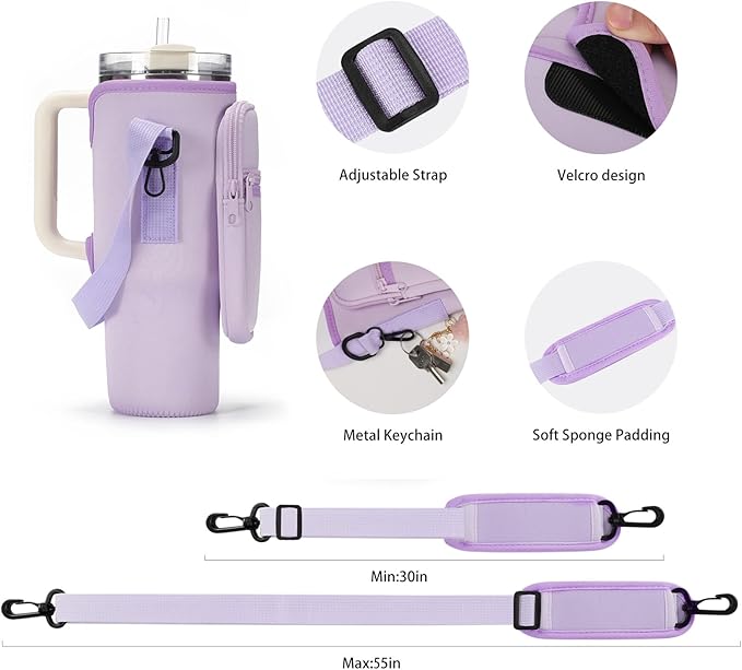 Water Bottle Carrier Bag for Stanley 40/30 oz Tumbler with Phone Pocket Neoprene Water Bottle Holder with Shoulder & Handheld Strap Stanley Cup Accessories